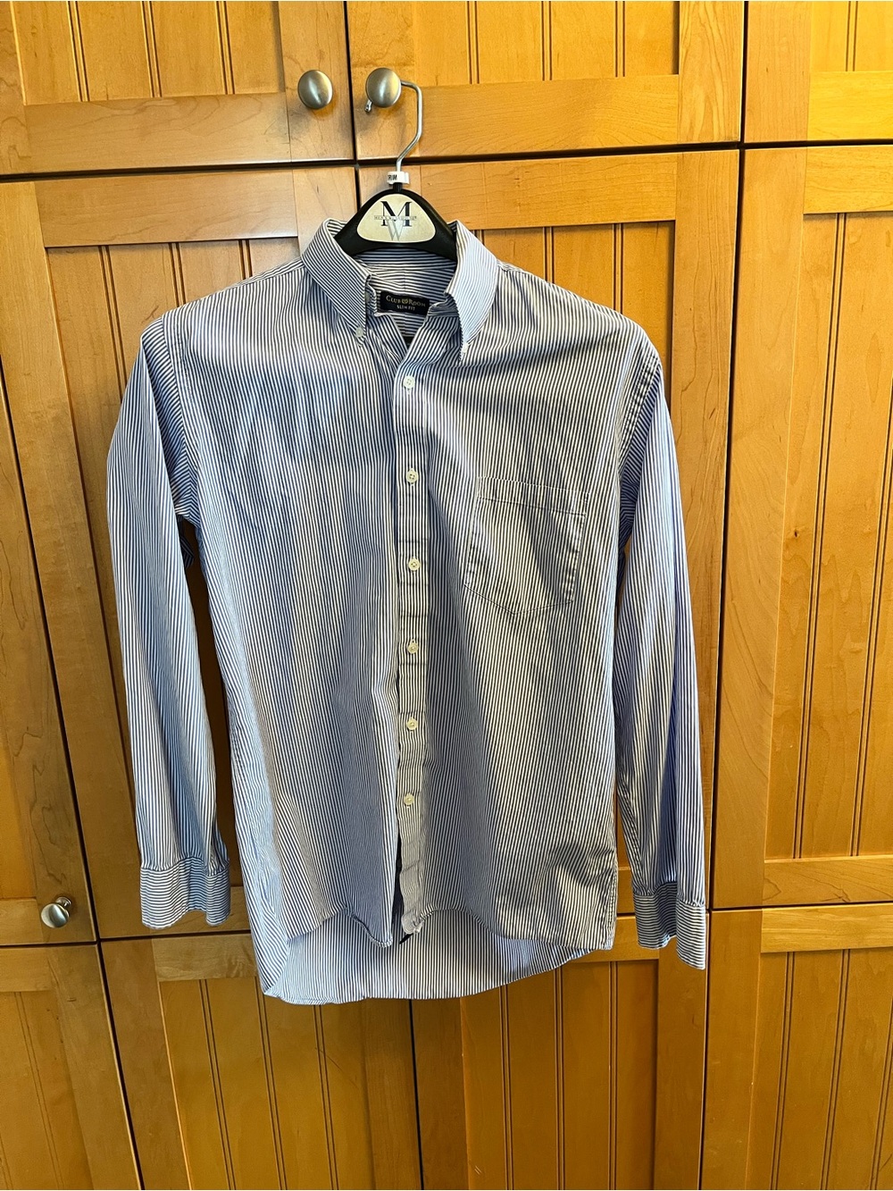 Club Room Men's Narrow Blue and White Striped Dress Shirt-Slim Fit